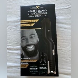 Heated Beard Straightener with Balm & Oil - Black